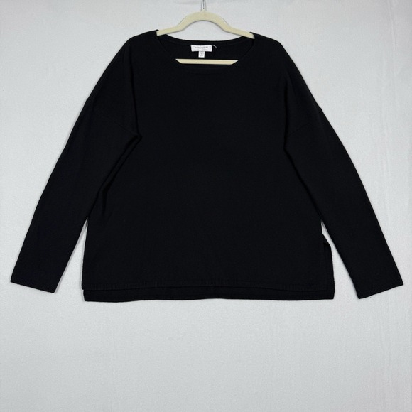 Nordstrom Collection Cashmere Sweater Womens XL Solid Black Minimalist Luxury - Picture 1 of 13